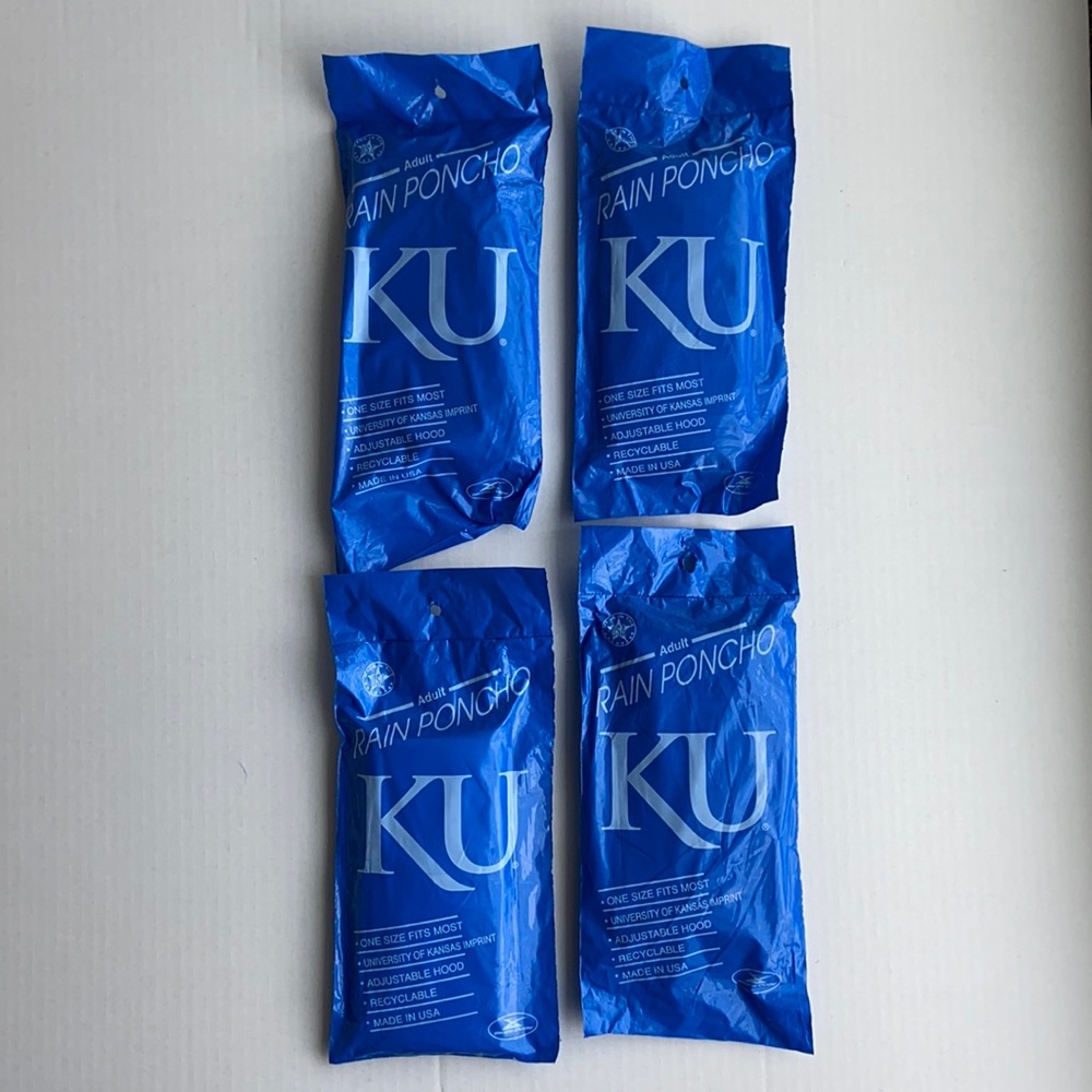 4 University of Kansas Adult Rain Poncho. Adjustable Hood
